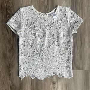 Bisou Bisou Lace Blouse Top Sheer Overlay‎ Size XS Ivory Off White Boho Festival